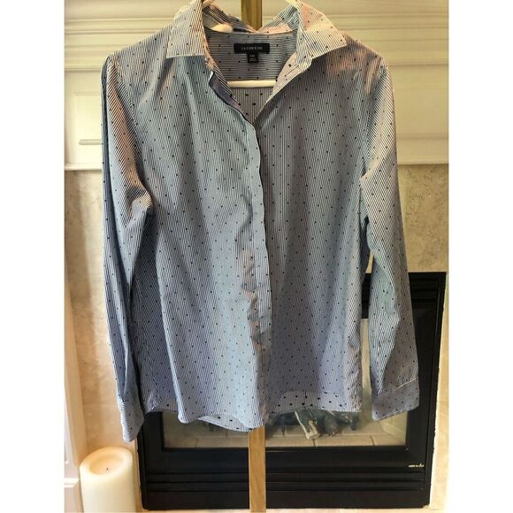 Lands End Women’s Blue Striped Collared Button Up Long Sleeve Blouse Size Petite - Picture 1 of 8